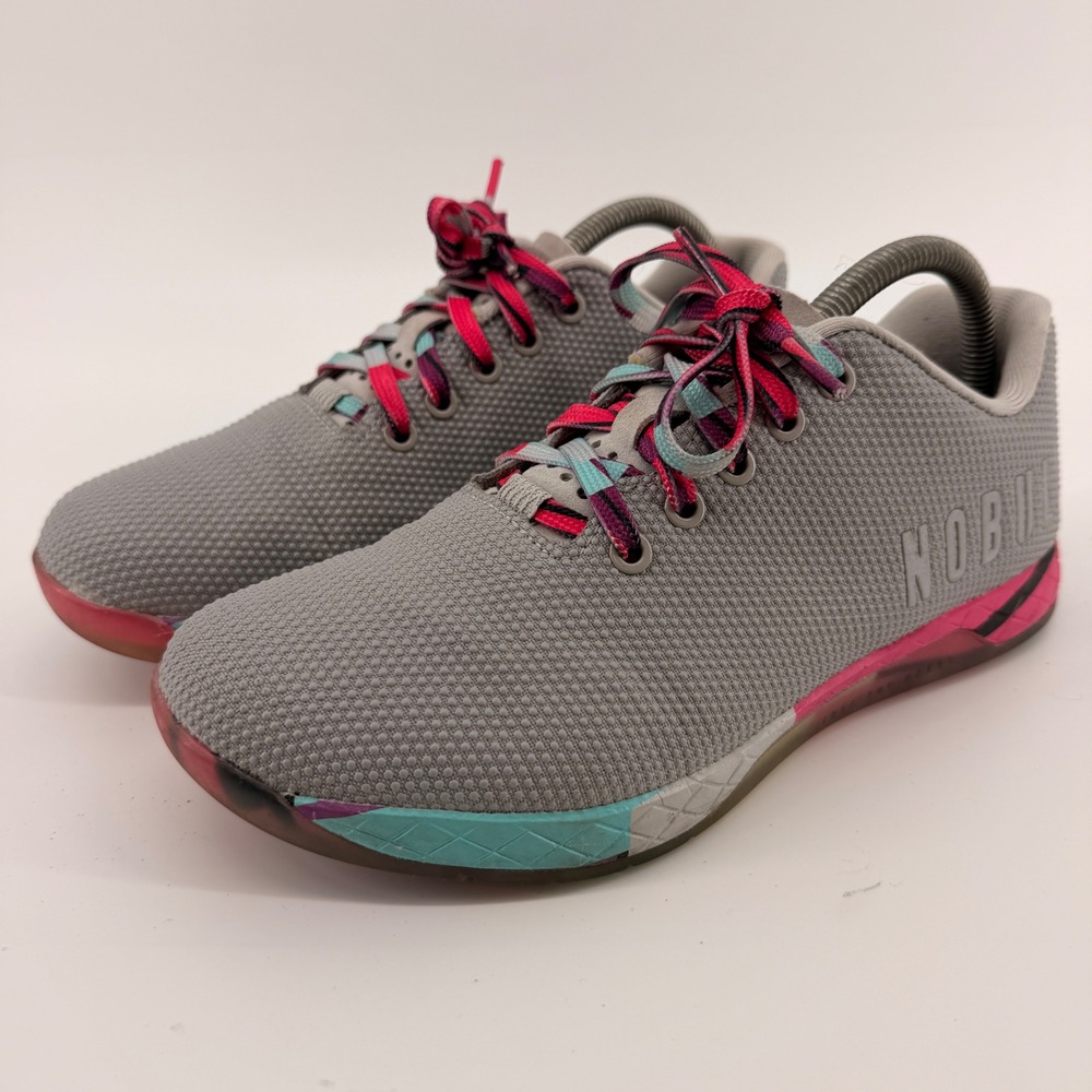 NOBULL SuperFabric Trainer Women 9 Grey Pink Teal Low Top Cross Training Shoes